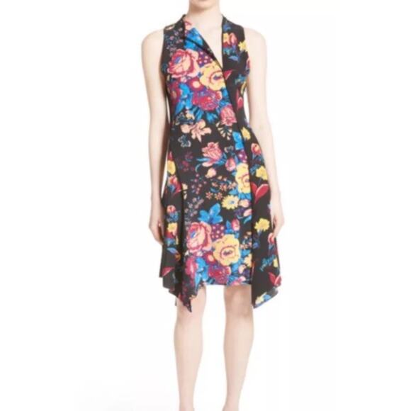 Diane Von Furstenberg Black Floral Silk Sleeveless Shark bite Dress Size 2 Aa23 - Picture 3 of 11